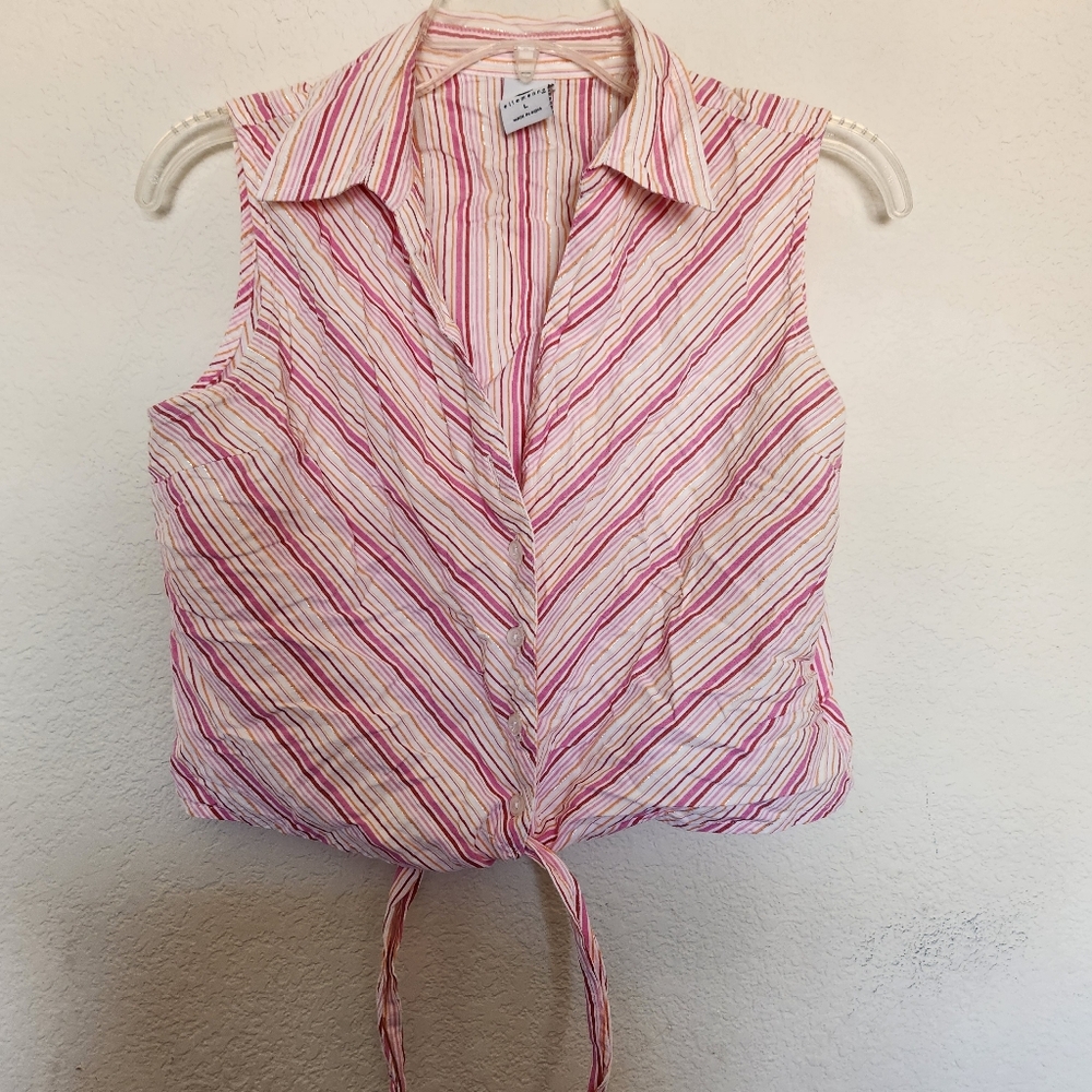 Vintage Ellemenno sleeveless pink orange Cropped Top tie front sz Large EUC Y2K